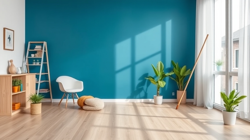 Clean, bright living room with natural light and fresh botanical accents